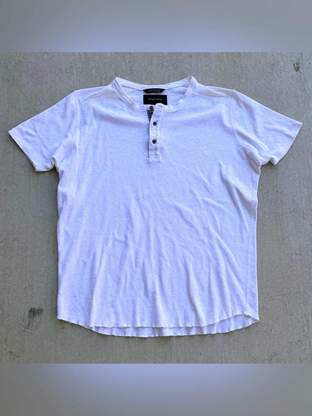wings horns 1x1 Slub Rib Short Sleeve Henley Men XL White Cotton Made in Canada